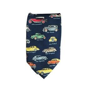 Vintage Antique Cars Alynn Neckwear Silk Tie 100% Silk Blue Green Yellow Red Blk